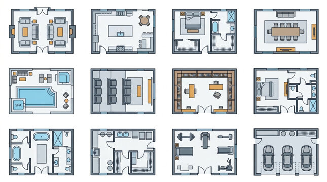 Collection of Various Architectural Floor Plans and Designs.