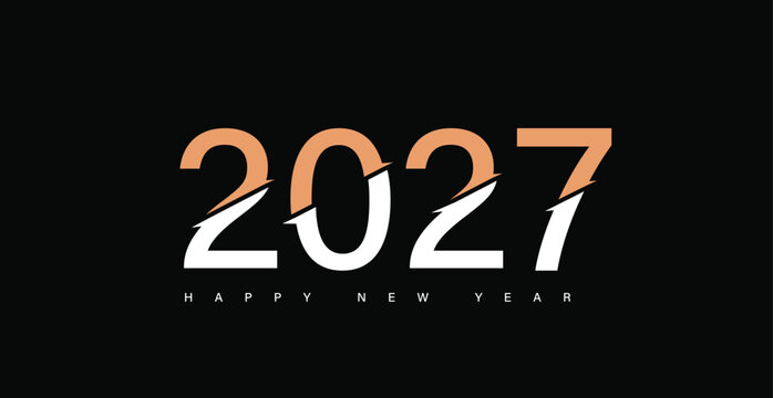 Happy New Year 2027 typography  text hand lettering. Design template Celebration greeting card for Merry Christmas and happy new year.