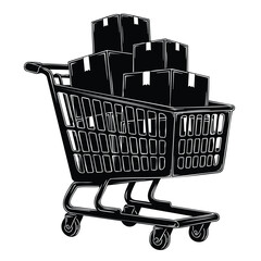 Shopping cart filled with boxes as a symbol of online retail and delivery. © Creative_Vectors