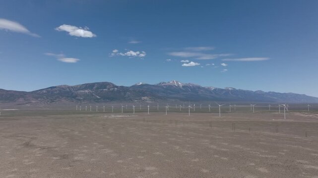 Wind Turbines in Oper Desert Drone Aerial View