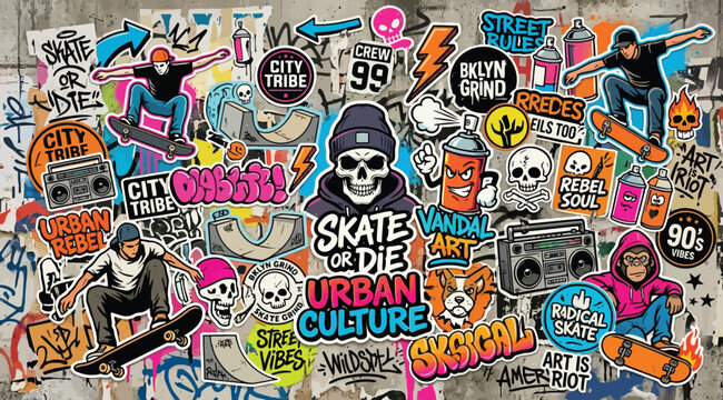 Urban culture graffiti sticker collage
