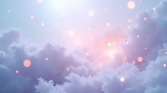 Magical sky background with purple clouds and glowing golden bokeh light particles. This high quality asset is perfect for fantasy book covers and inspirational posters.