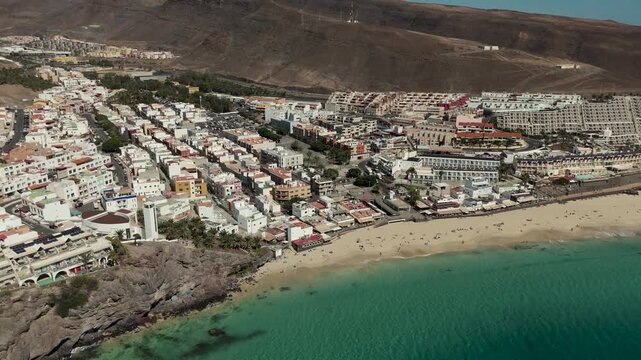 Aerial View of Morro Jable Beach and Turquoise Atlantic Ocean in Jandia Fuerteventura