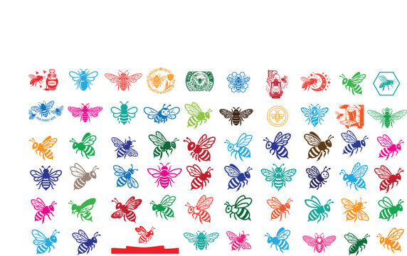 Honey bee set. Set of honey and bee labels for honey logo products. Honey bee silhouette collection vector illustration. Set of abstract modern graphic bees on white background. 
