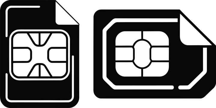 Two different sized sim cards for mobile phones and devices with subscriber identity module integrated circuit black white sim card connection cellular