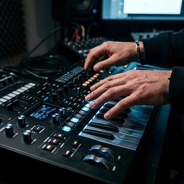 Music Production Studio Hands On Synthesizer Keyboard DJ Beat Maker
