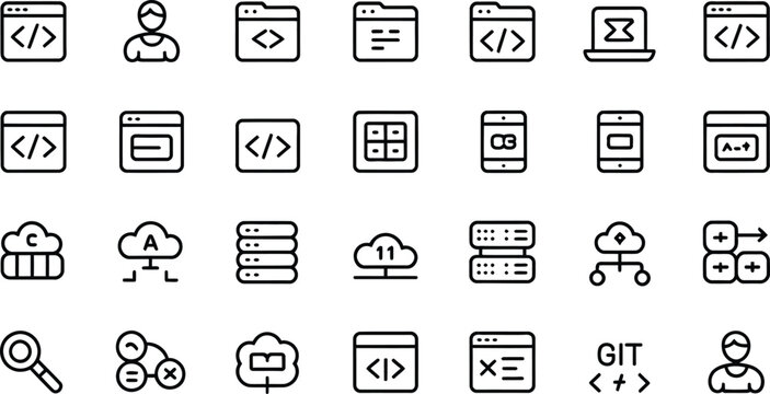 Set of flat design tech and coding icons Vector