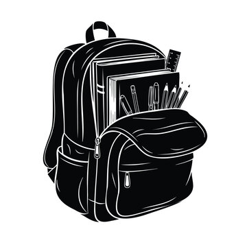 School backpack full of books and stationery isolated vector artwork.