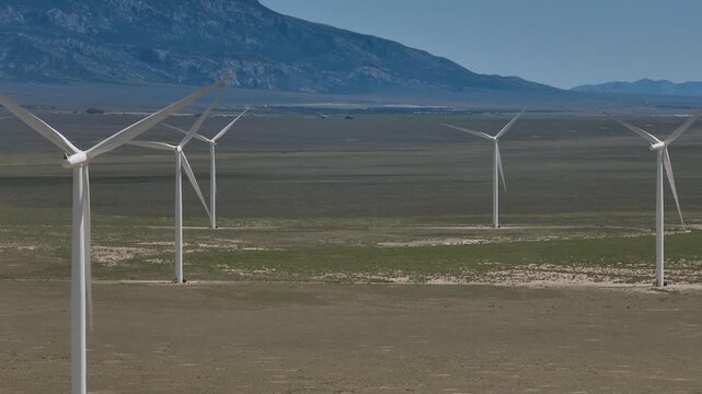 Wind Turbines in Oper Desert Drone Aerial View
