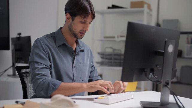 Adult engineer latin man programmer coding AI data software development work