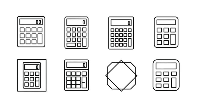 Set of minimalist calculator icons in black and white line art style