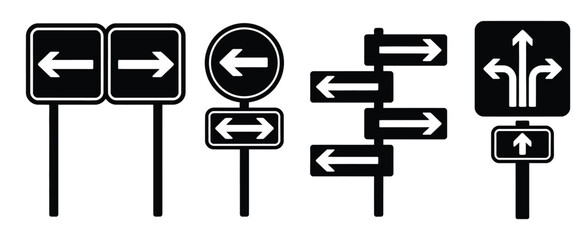 Traffic signpost vector icon collection with stopping boards and directional arrows for route guidance and selection. © ARIF AHMED 02