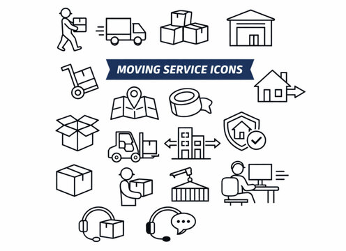 Moving Services Icons Set on White Background