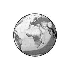 Fototapeta premium Vintage world globe illustration in retro black and white halftone style isolated on gray background