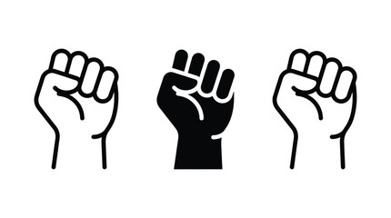 Fototapeta premium Three distinct styles of a raised fist symbol displayed in this clean graphic photograph showcasing professional design elements for social justice and human rights advocacy campaigns