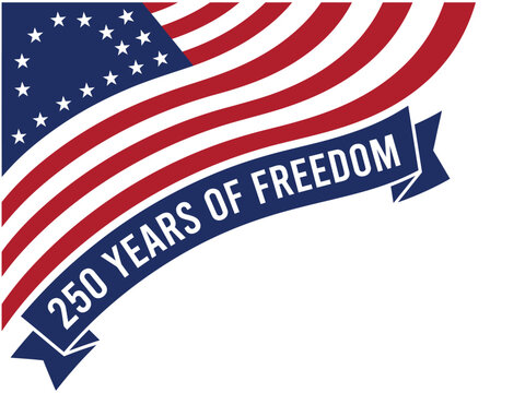 American flag design with 250 years of freedom banner