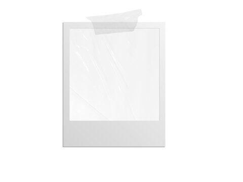 Vintage photo frame card with film texture with glued transparent tape, isolated transparent PNG.