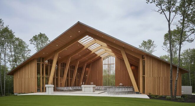 Modern Wooden Chapel Architecture with Skylights and Natural Light