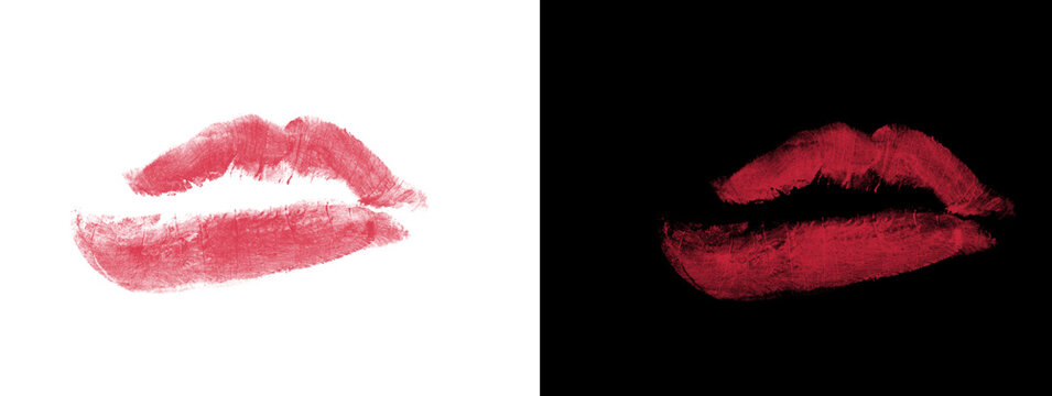 Side Angled Open Red Lipstick Kiss Mark with Natural Shape Split Background