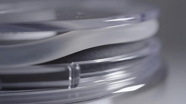 Close up of a petri dish with a lid on a laboratory table.