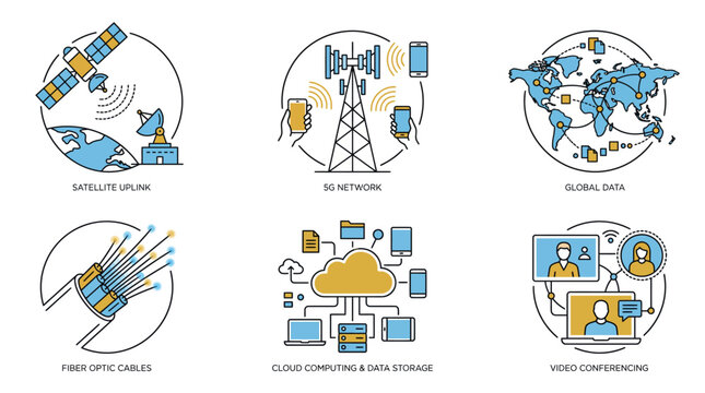 icons representing various modern network technologies.