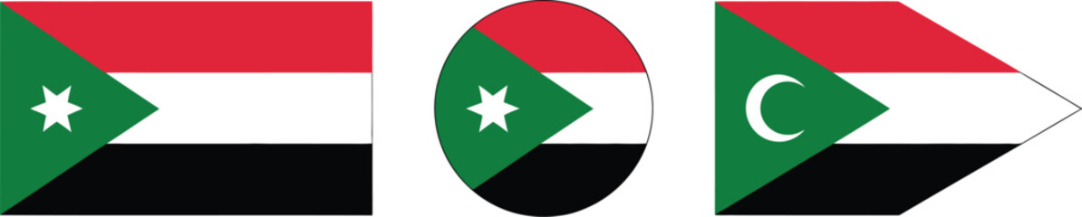 Sudan flag, icons, in square, circle and rounded square shapes, isolated on white background for country identity, travel, and geography design use. © Eva Elrod