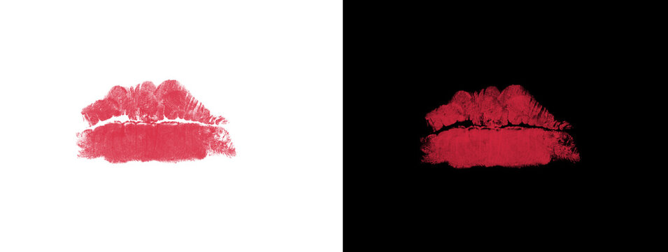 Sideways Smudged Red Lipstick Kiss Mark with Artistic Texture Split Background