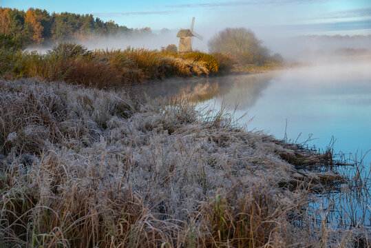 A foggy autumn morning. Mikhailovskoye, Pskov region, Russia