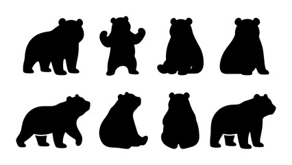 Cute Bear Silhouettes Collection, Adorable Animal Vector Icons, Simple Black Wildlife Graphics for Kids and Nature Themes © Rodela