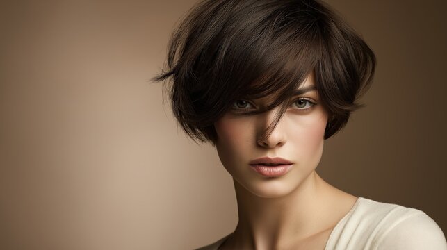 Dark Layered Bixie Haircut with Long Fringe