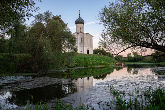 Summer evening at the ancient Church of the Intercession on the Nerl. Bogolyubovo, Golden ring of Russia