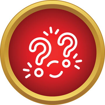 Question marks representing doubt, support, and information need on a red round button