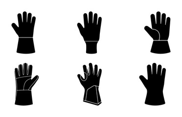 Obraz premium Black Silhouette Gloves Vector Icons, Protective Handwear Set, Safety Mittens and Work Gloves Collection, Industrial and Household Hand Protection