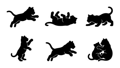Black Silhouette Tiger Poses Vector Set, Wild Cat Actions Collection, Dynamic Big Cat Movements, Feline Graphic Elements for Design © Khaled