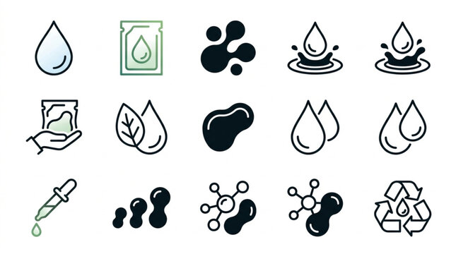 Collection of water and liquid icons and symbols.