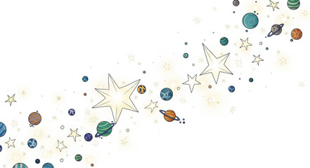 Whimsical Space Scene with Planets and Stars. © Rapli