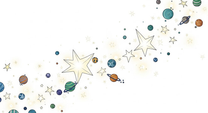 Whimsical Space Scene with Planets and Stars.