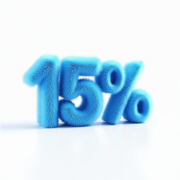 Fluffy blue 3d number fifteen percent symbol isolated on white background. This graphic art conveys offers, sales, and discounts in a fun, engaging way.