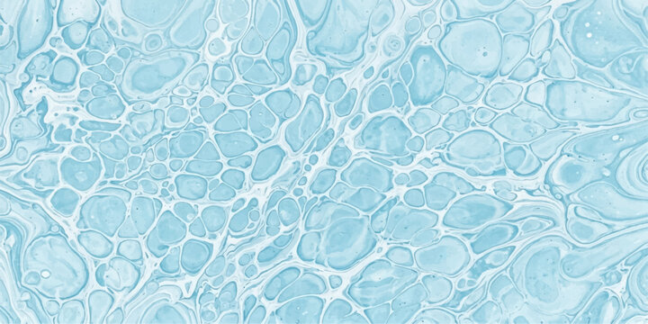 Abstract fluid art with swirling patterns in shades of blue and white, resembling cellular structures or water currents, creating a mesmerizing visual texture.
