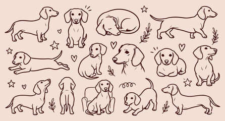 puppy dog pattern, adorable canine pets, funny animal friends, loyal dog portrait, playful breed collection, minimal line art, vector background design puppy, dog, pattern, adorable, canine, pets, fun © Geetaroy