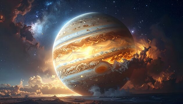 Jupiters Majestic Presence - A Cosmic Dance of Light and Color.