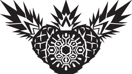 Pineapple wing illustration featuring an abstract geometric tribal pattern design for creative apparel branding or decorative sticker art projects on a clean simple isolated surface © Ajoy