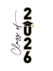 Fototapeta na wymiar Class of 2026 Graduation logo design with academic hat. Senior 2026 concept with typography and graduation cap. Vector illustration