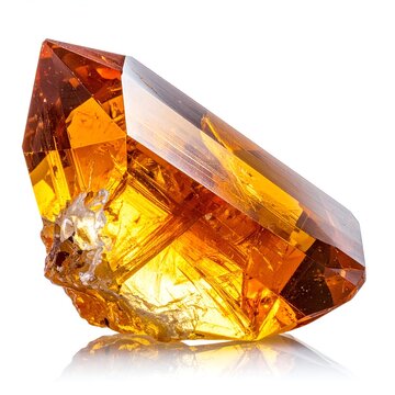 A crystal citrine stone isolated on white background, copy space on a side