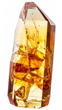 A crystal citrine stone isolated on white background, copy space on a side