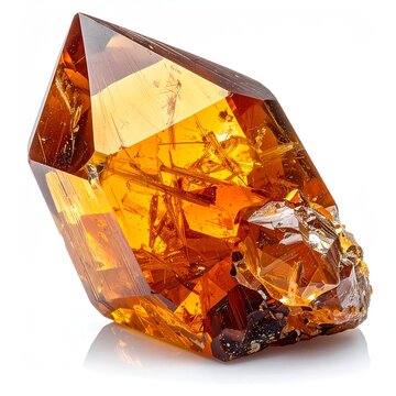 A crystal citrine stone isolated on white background, copy space on a side