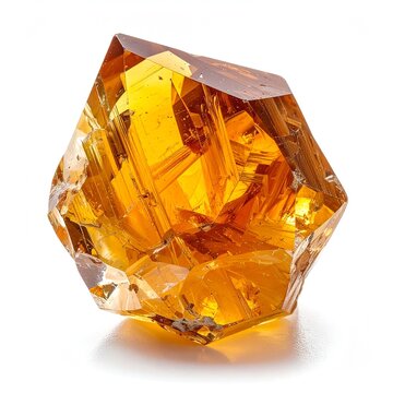 A crystal citrine stone isolated on white background, copy space on a side