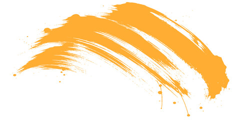A bold, vibrant orange brushstroke arcs across a clean, white canvas, leaving behind a trail of delicate paint splatters. It evokes a sense of artistic freedom and dynamic energy. © Artova LaLa
