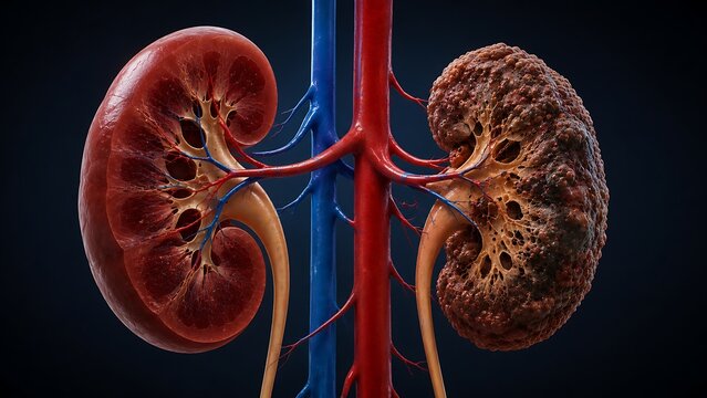 Chronic Kidney Disease CKD with Damaged Human Kidneys and Renal Failure Concept, Medical Illustration