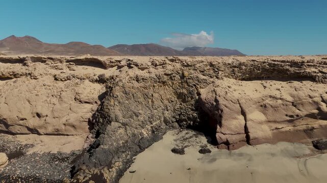 Playa de los Ojos and Jandia Mountains Aerial View, Fuerteventura, Canary Islands, Spain